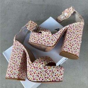 RAYE White Floral Platform Heels